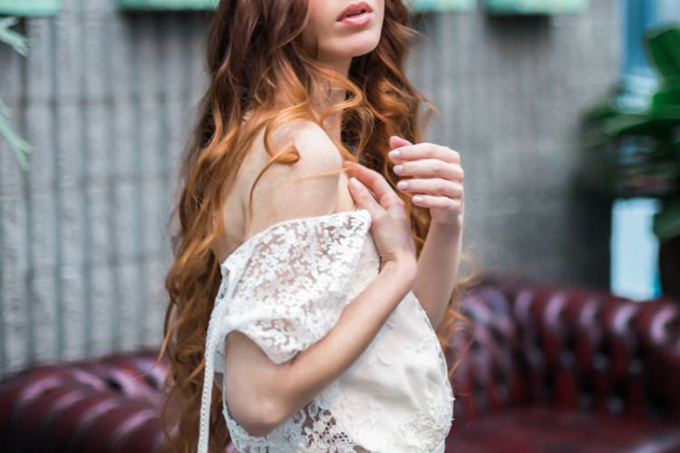 Red Long Hair Bride Dress Lace Loose Romantic Boho Fine Art | Greenery Botanical Wedding Ideas https://lisadigiglio.com/