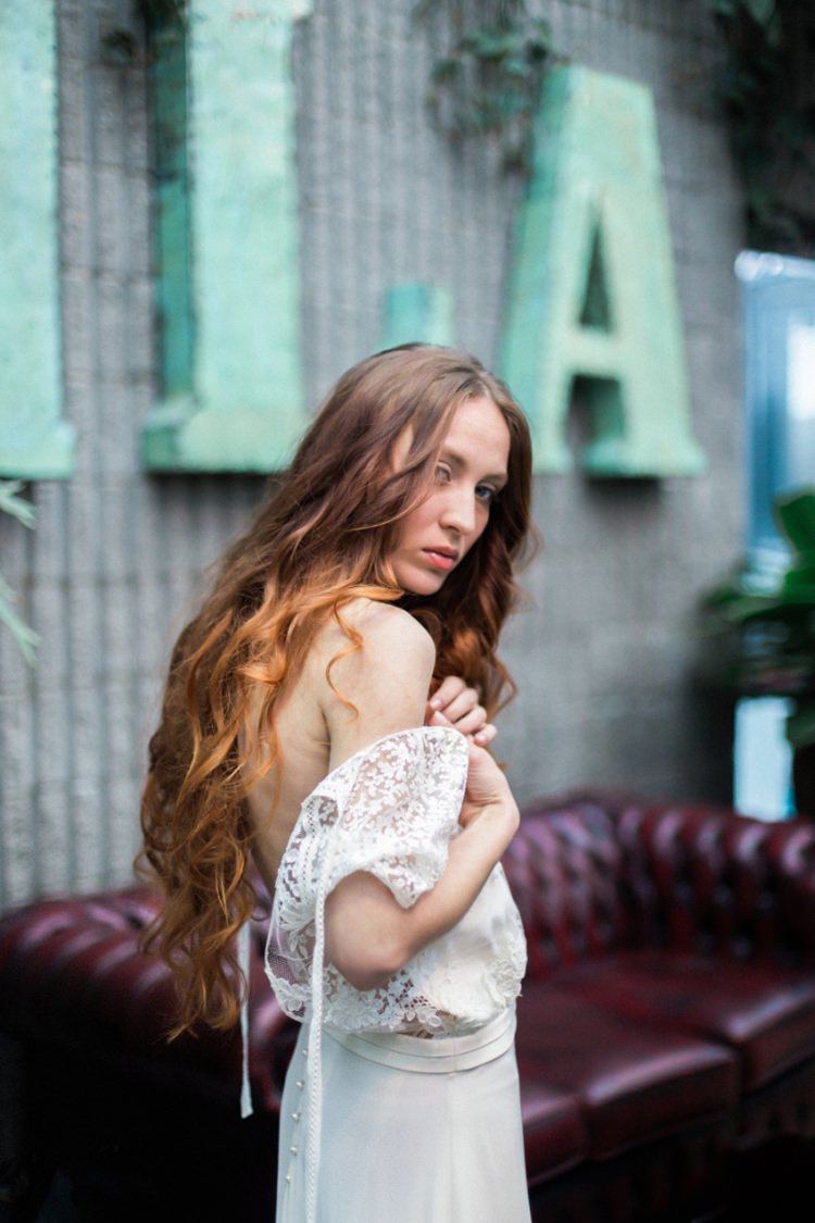 Red Long Hair Bride Dress Lace Loose Romantic Boho Fine Art | Greenery Botanical Wedding Ideas https://lisadigiglio.com/