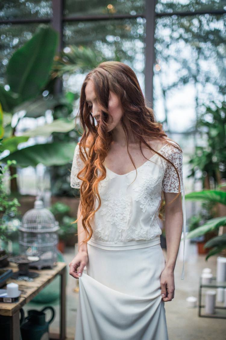 Conservatory Foliage Red Long Hair Bride Dress Lace Loose Romantic Boho Fine Art | Greenery Botanical Wedding Ideas https://lisadigiglio.com/