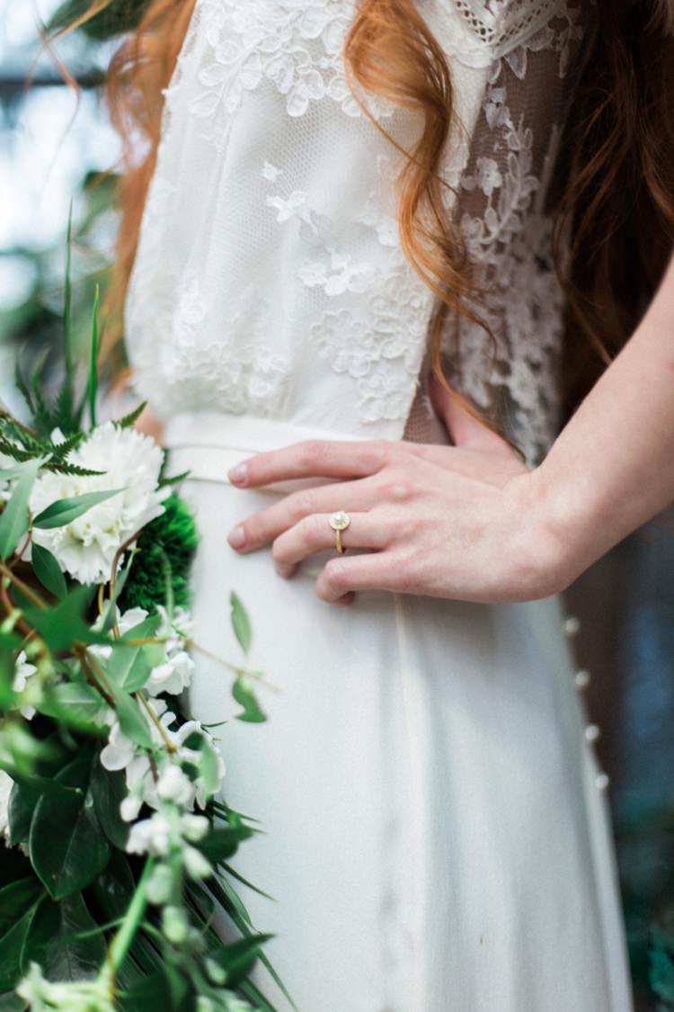 Bride Dress Lace Fine Art Large Green Foliage Bouquet Simple Handmade Jewelry | Greenery Botanical Wedding Ideas https://lisadigiglio.com/