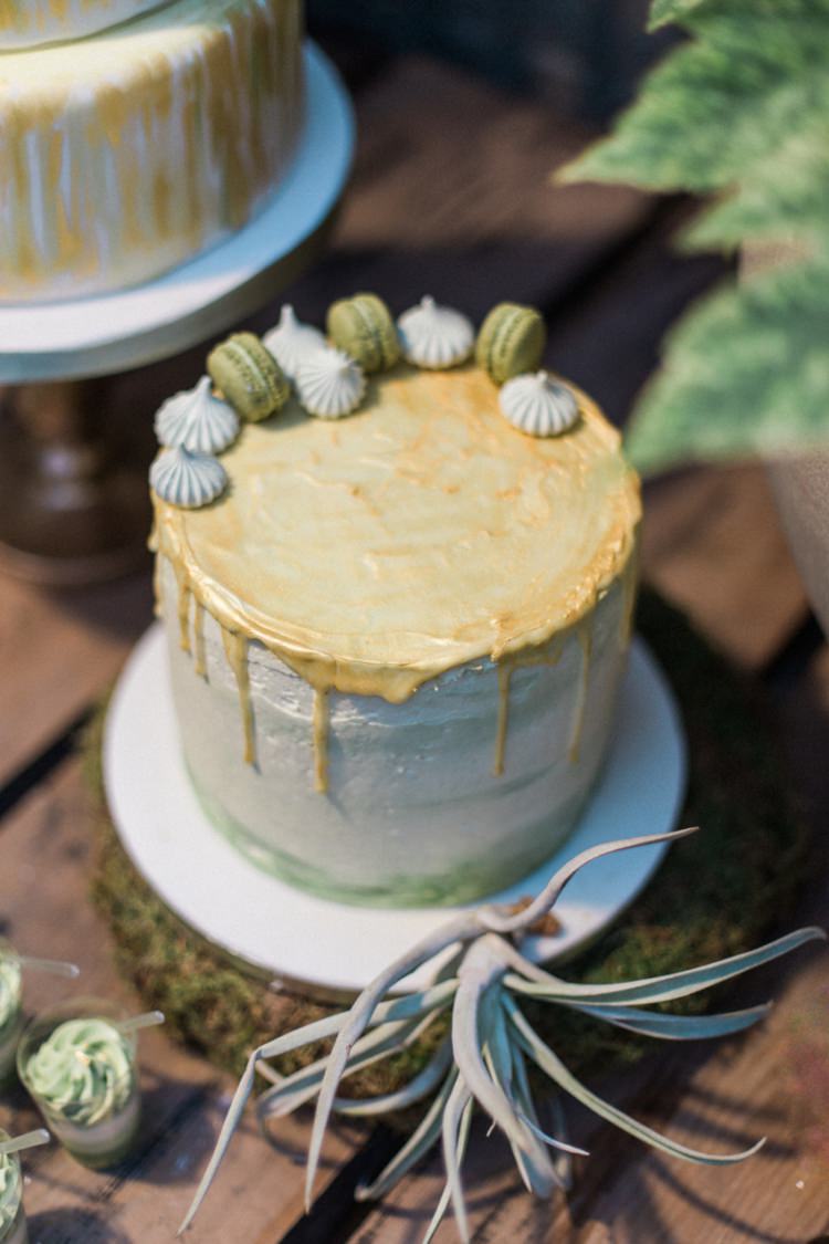 Conservatory Cake Green Gold Ferns Foliage Simple Natural White Fresh Macaroons | Greenery Botanical Wedding Ideas https://lisadigiglio.com/