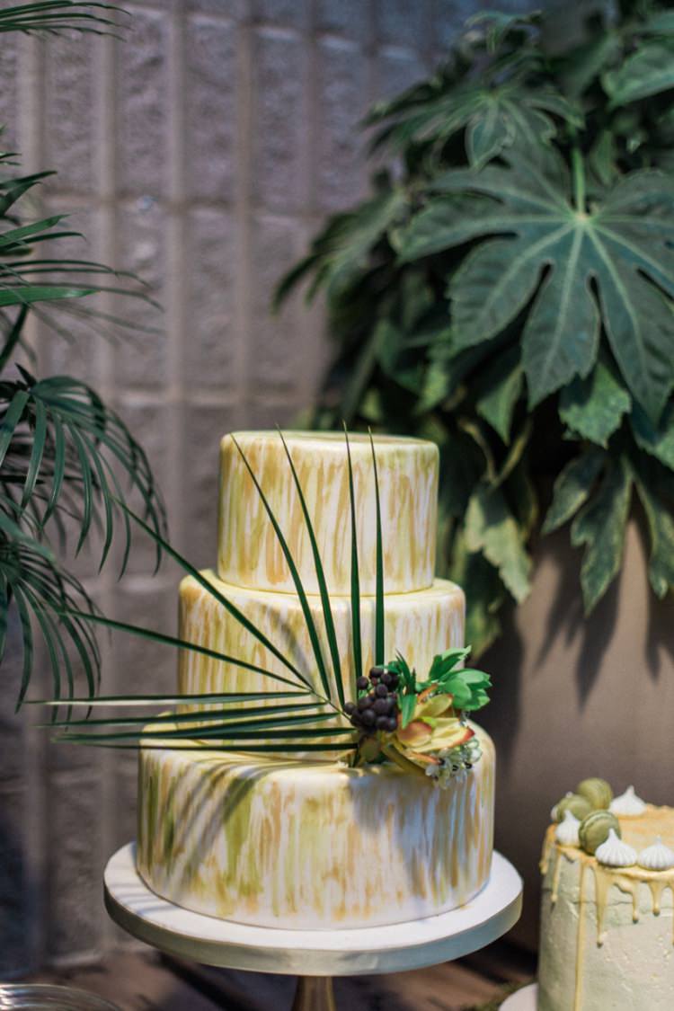 Conservatory Cake Green Gold Ferns Foliage Simple Natural White Fresh | Greenery Botanical Wedding Ideas https://lisadigiglio.com/