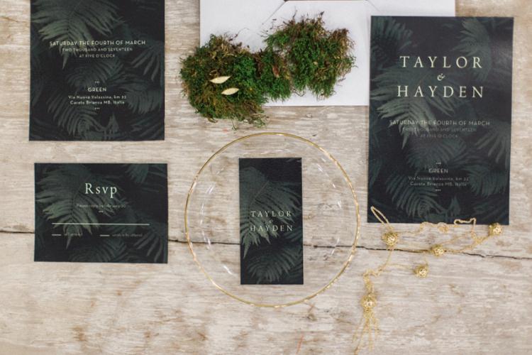 Dark Stationery White Envelope Liner Ferns Foliage Simple Natural Moss Modern | Greenery Botanical Wedding Ideas https://lisadigiglio.com/