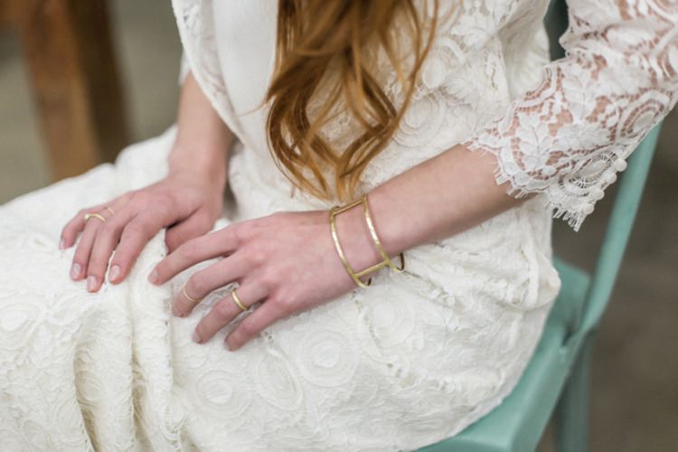 Bride Lace Dress Boho Fine Art Simple Natural Gold Handmade Jewelry | Greenery Botanical Wedding Ideas https://lisadigiglio.com/
