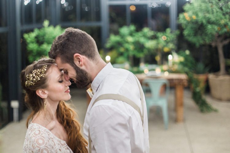 Gold Headpiece Bride Long Hair First Dance Lights Conservatory Italy Braces | Greenery Botanical Wedding Ideas https://lisadigiglio.com/