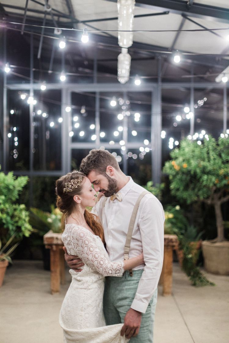 Gold Headpiece Bride Long Hair First Dance Lights Conservatory Italy Braces | Greenery Botanical Wedding Ideas https://lisadigiglio.com/