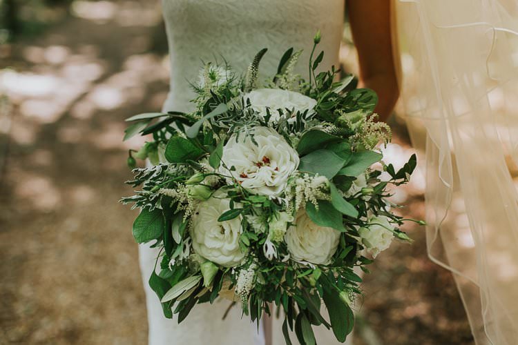 Greenery White Foliage Bouqet Rose Peony Bride Bridal Rustic Outdoor Summer Wedding Pet Pug http://kirstymackenziephotography.co.uk/