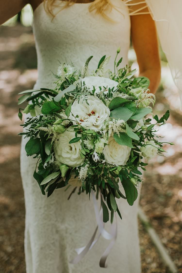 Greenery White Foliage Bouqet Rose Peony Bride Bridal Rustic Outdoor Summer Wedding Pet Pug http://kirstymackenziephotography.co.uk/