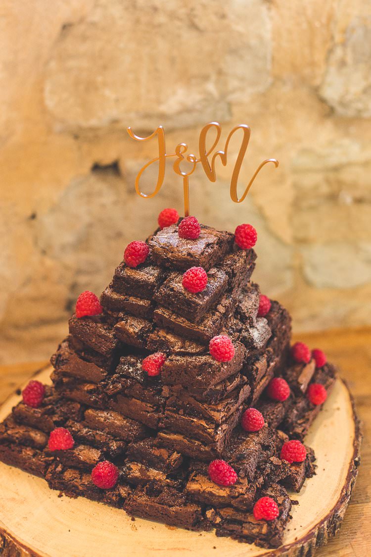 Brownies Cake Tower Rustic Outdoor Summer Wedding Pet Pug http://kirstymackenziephotography.co.uk/
