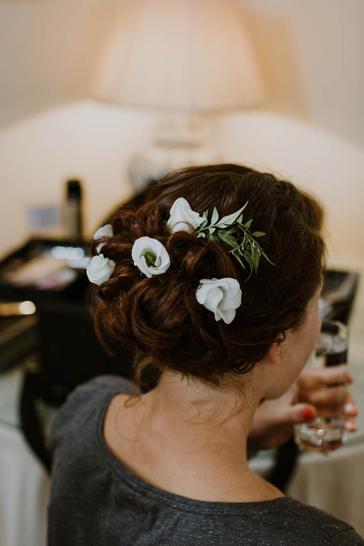 Hair Style Bride Bridal Up Do Flowers Unconventional Country Cotswolds Barn Wedding http://www.alexandrajane.co.uk/