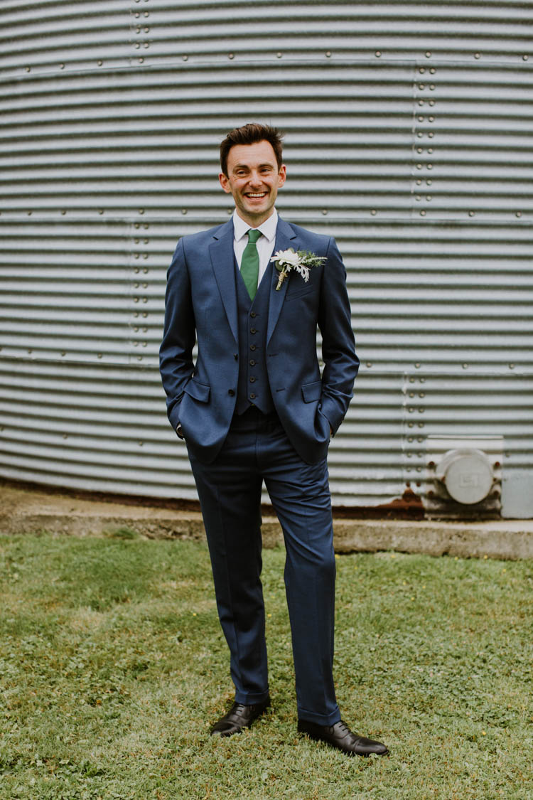 Blue Suit Green Tie Groom Unconventional Country Cotswolds Barn Wedding http://www.alexandrajane.co.uk/