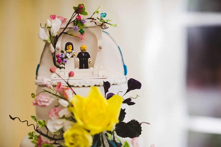 Lego Cake Topper Brightly Coloured Mismatched Marquee Wedding http://www.nicolacasey.photography/