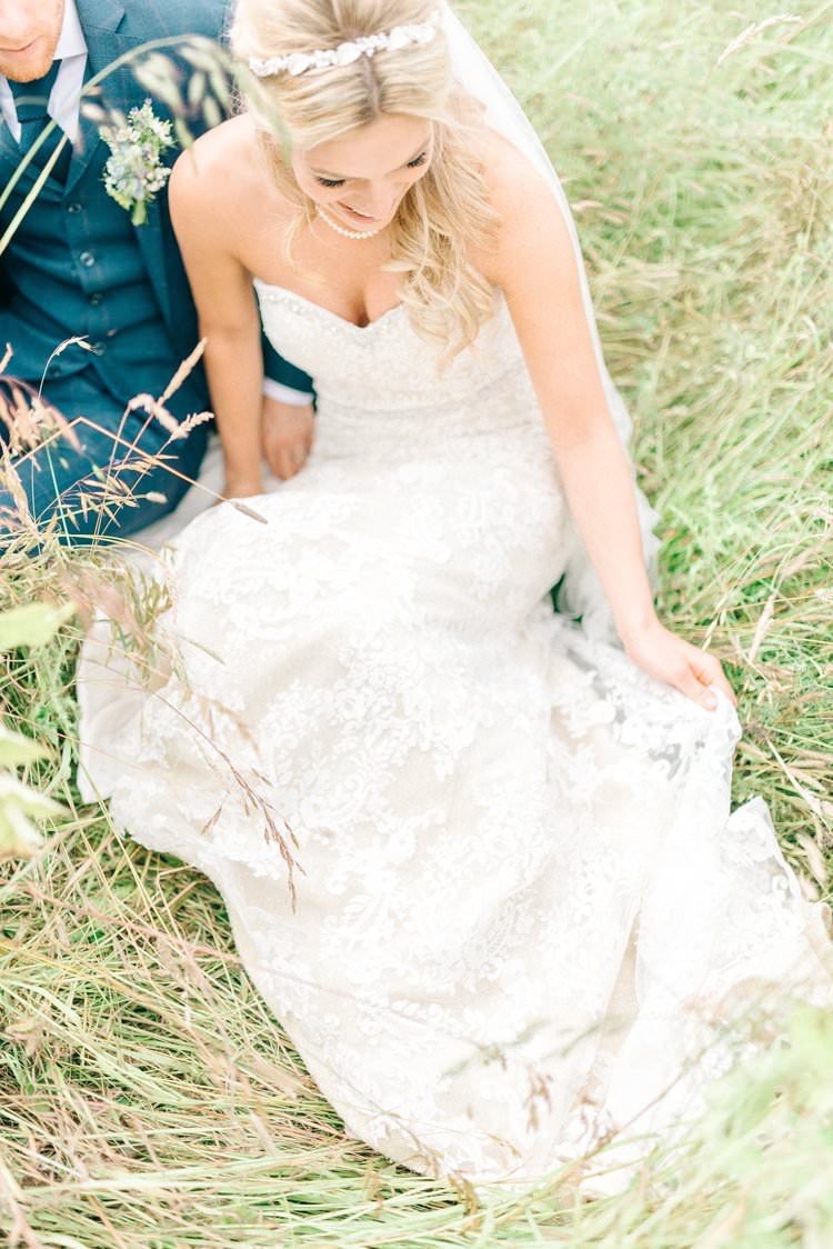 Strapless Sweetheart Dress Gown Lace Bride Bridal Rustic Summer Country DIY Barn Wedding http://sarahjaneethan.co.uk/