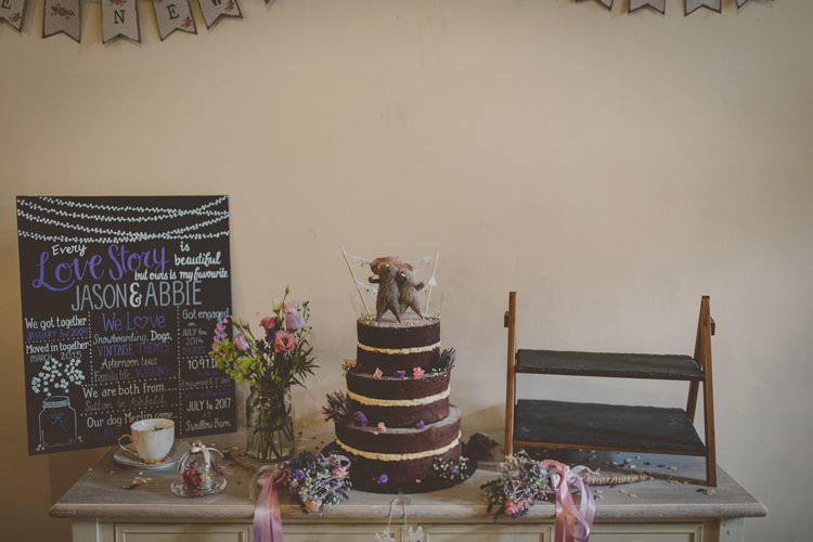 Cake Table Naked Chocolate Bunting Quirky Afternoon Tea Wedding http://laurarhianphotography.co.uk/