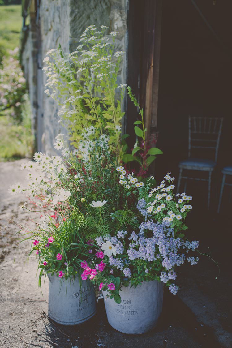 Galvanised Bucket Flowers Quirky Afternoon Tea Wedding http://laurarhianphotography.co.uk/