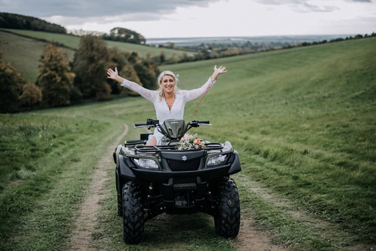 Quad Bike Transport Bride Rustic Peaky Blinders Vineyard Wedding Yorkshire https://www.kazooieloki.co.uk/