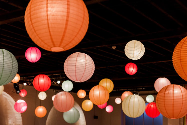 Multicolour Paper Lanterns Orange Pink Green Bright Very Colourful Quirky Fun City Wedding London http://www.babbphoto.com/