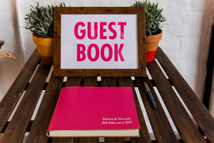 Guest Book Pink Terracotta Pot Succulent Bright Very Colourful Quirky Fun City Wedding London http://www.babbphoto.com/