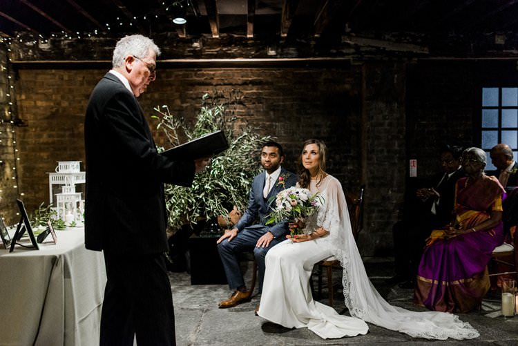 Olive Tree Candlelit Ceremony Sassi Holford Gown Dress Bride Bridal Cape Reiss Groom Bright Very Colourful Quirky Fun City Wedding London http://www.babbphoto.com/