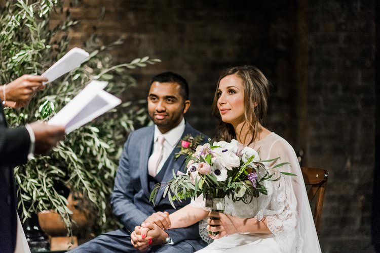 Olive Tree Candlelit Ceremony Sassi Holford Gown Dress Bride Bridal Cape Reiss Groom Three Piece Waistcoat Bright Very Colourful Quirky Fun City Wedding London http://www.babbphoto.com/