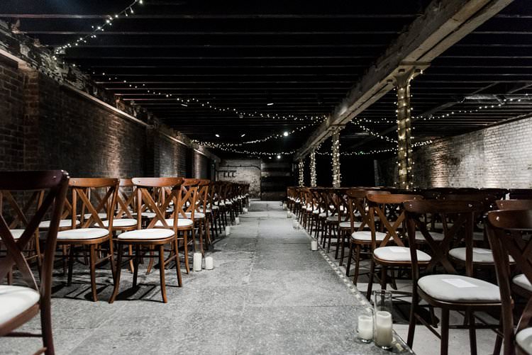 Fairy Light Pea Light Candle Ceremony Atmospheric Underground Rustic Bright Very Colourful Quirky Fun City Wedding London http://www.babbphoto.com/