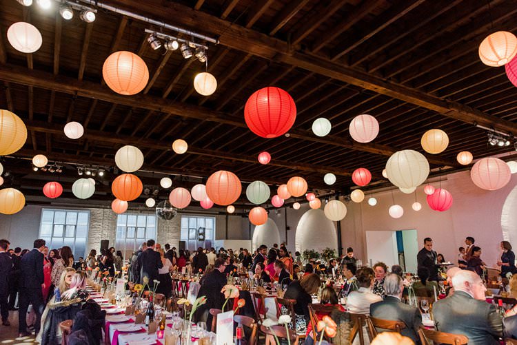 Reception Paper Lantern Multicolour Bright Very Colourful Quirky Fun City Wedding London http://www.babbphoto.com/