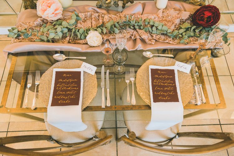 Tablescape Decor Table Decoration Rose Gold Sequins Flowers Greenery Calligraphy Stationery Natural Soft Outdoors In Wedding Ideas https://www.lewisfackrell.co.uk/