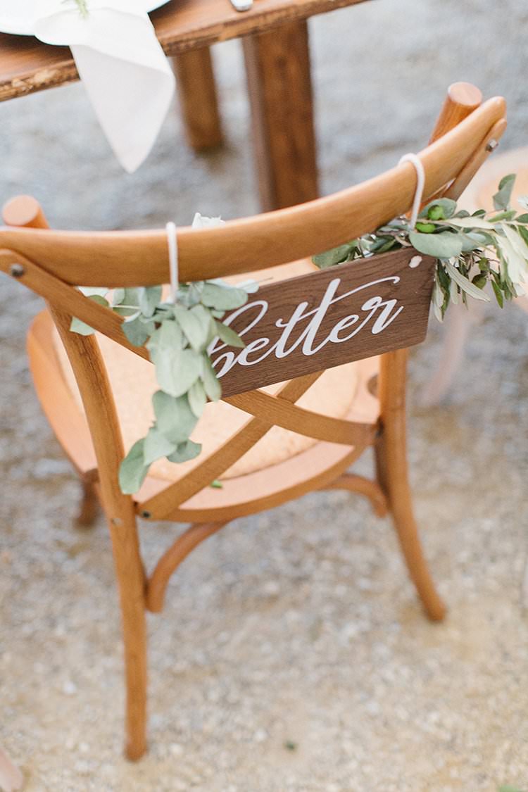 Wooden Chairs Signs Bride Groom Better Together Romantic Scenic Tuscany Destination Wedding http://ilariapetrucci.co.uk/ 