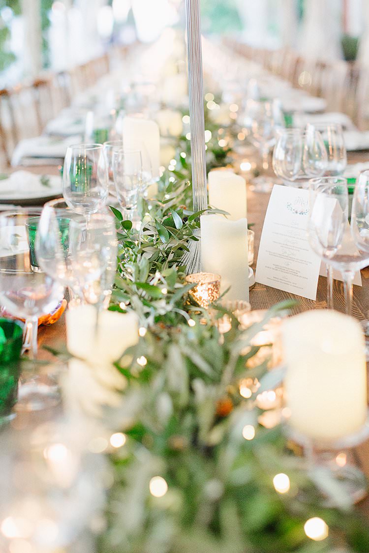 Tables Decor Decoration Tablescape Greenery Foliage Garland Swag Centrepiece Candles Long Romantic Scenic Tuscany Destination Wedding http://ilariapetrucci.co.uk/ 