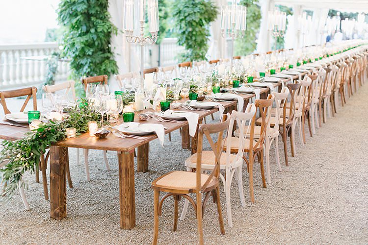 Tables Decor Decoration Tablescape Greenery Foliage Garland Swag Centrepiece Candles Long Romantic Scenic Tuscany Destination Wedding http://ilariapetrucci.co.uk/