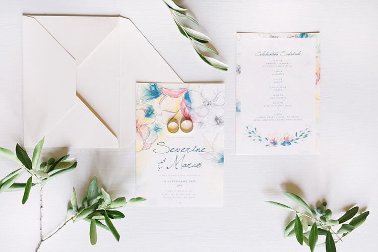 Floral Watercolour Stationery Invitations Romantic Scenic Tuscany Destination Wedding http://ilariapetrucci.co.uk/ 