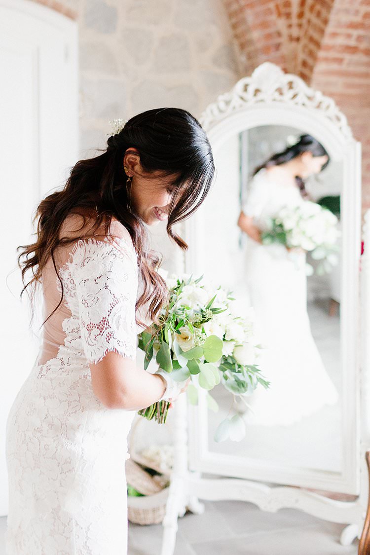 Lace Dress Gown Bride Bridal Sleeves Illusion Back Romantic Scenic Tuscany Destination Wedding http://ilariapetrucci.co.uk/