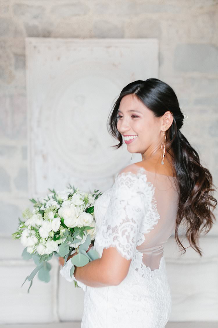 Lace Dress Gown Bride Bridal Sleeves Illusion Back Romantic Scenic Tuscany Destination Wedding http://ilariapetrucci.co.uk/ 