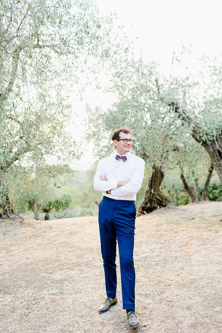 Groom Bow Tie Blue Trousers Romantic Scenic Tuscany Destination Wedding http://ilariapetrucci.co.uk/