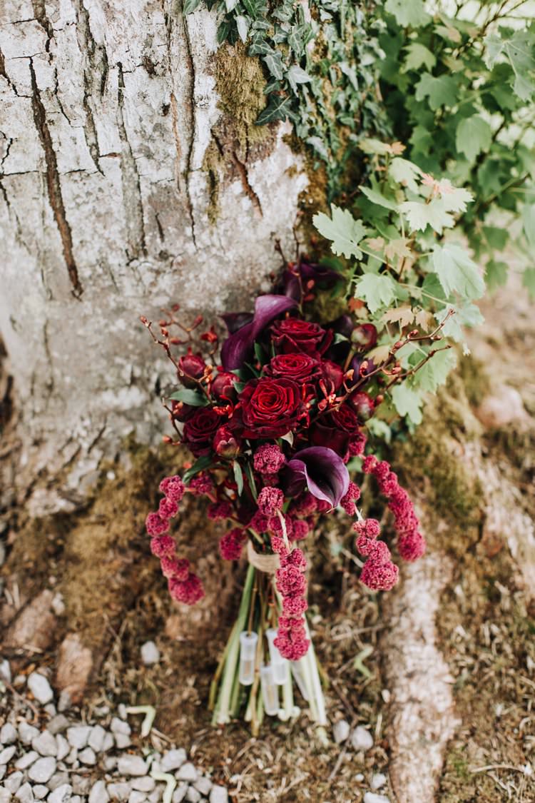 Red Plum Burgundy Flowers Bouquet Bride Bridal Rose Lily Ethereal Opulent Woodland Inspired Wedding http://jaynelindsay.com/