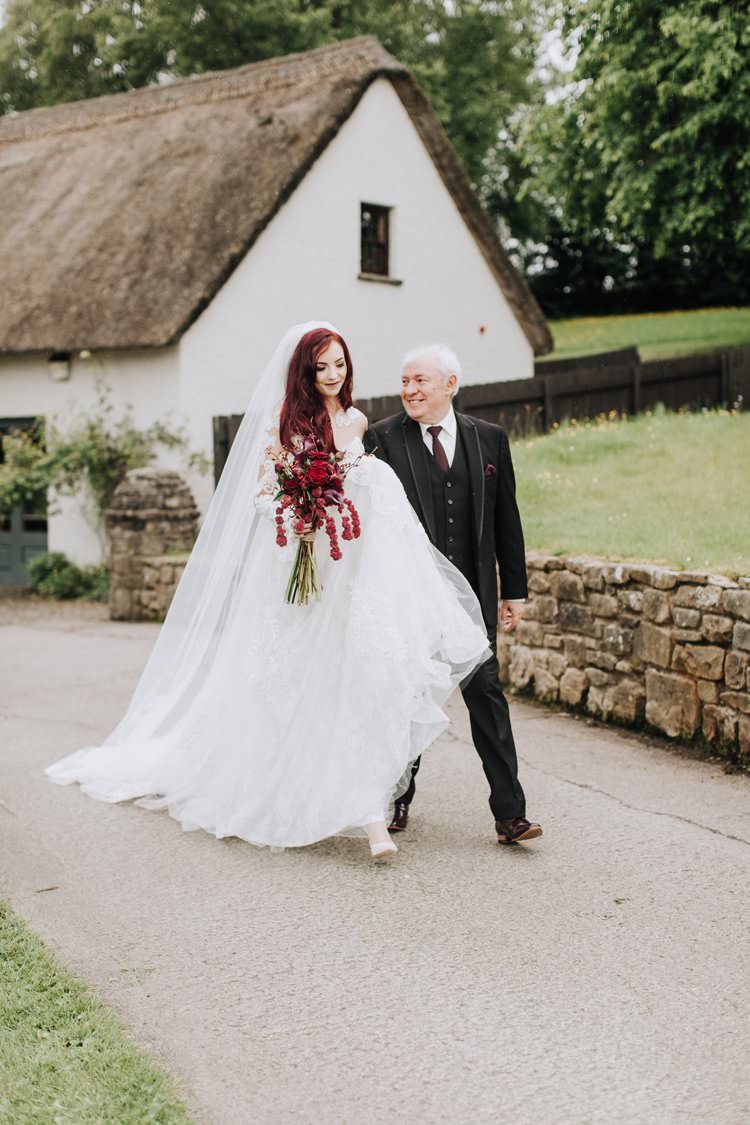 Red Hair Bride Bridal Veil Beaded Couture Julia Kontogruni Illusion Lace Sleeves Dess Gown Ethereal Opulent Woodland Inspired Wedding http://jaynelindsay.com/