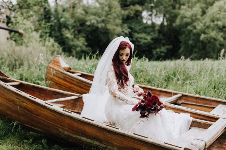 Red Hair Bride Bridal Veil Beaded Couture Julia Kontogruni Illusion Lace Sleeves Dess Gown Ethereal Opulent Woodland Inspired Wedding http://jaynelindsay.com/