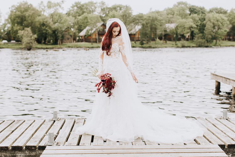 Red Hair Bride Bridal Veil Beaded Couture Julia Kontogruni Illusion Lace Sleeves Dess Gown Ethereal Opulent Woodland Inspired Wedding http://jaynelindsay.com/