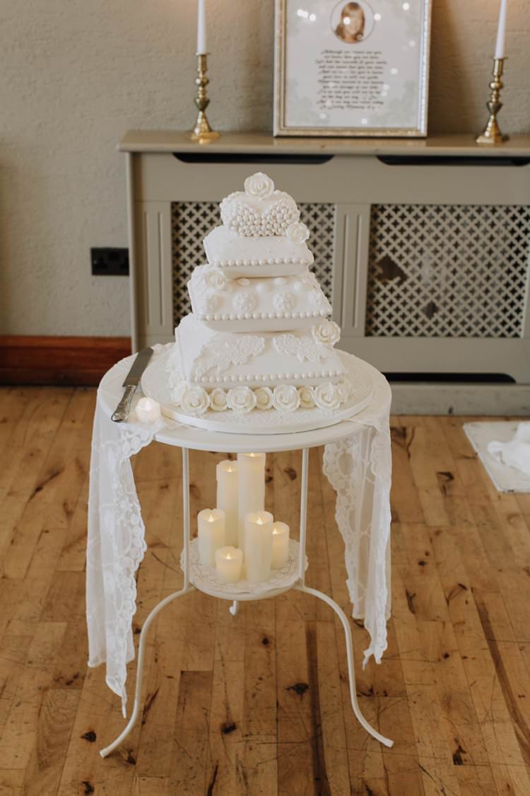 Pillow Cake Table Candles Lace Ethereal Opulent Woodland Inspired Wedding http://jaynelindsay.com/
