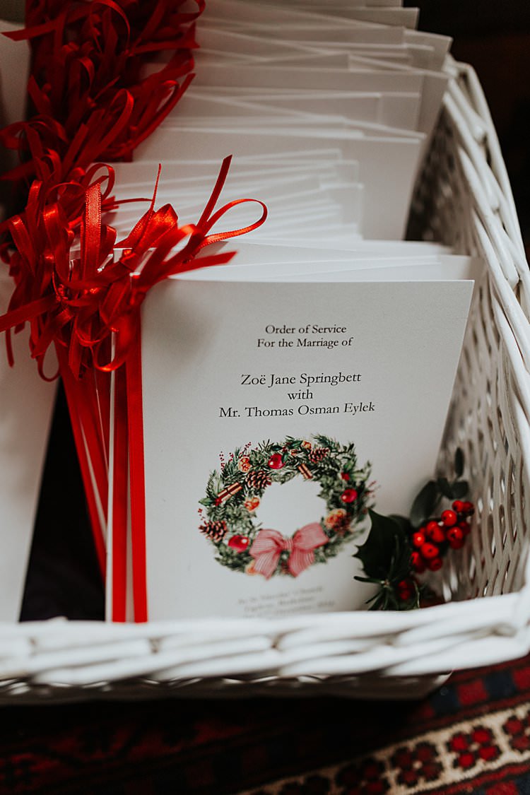 Ribbon Wreath Order Service Stationery Traditional Christmas Wedding Red Festive https://lolarosephotography.com/