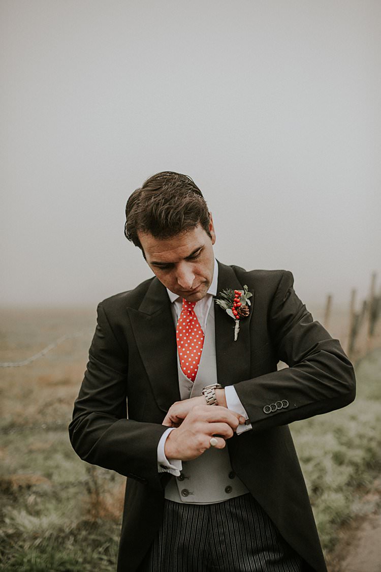 Groom Suit Polka Dot Tie Traditional Christmas Wedding Red Festive https://lolarosephotography.com/