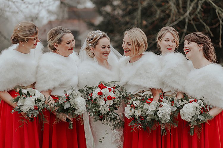 Bridesmaids Skirts Fur Traditional Christmas Wedding Red Festive https://lolarosephotography.com/