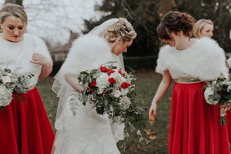 Bridesmaids Skirts Fur Traditional Christmas Wedding Red Festive https://lolarosephotography.com/