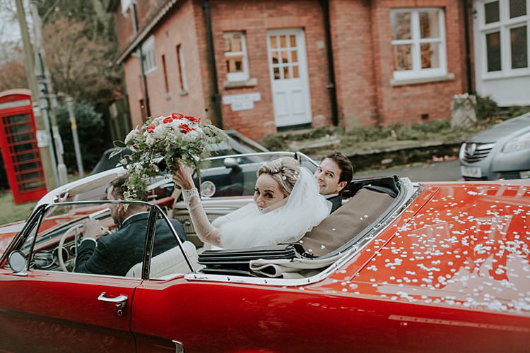 Convertable Car Transport Traditional Christmas Wedding Red Festive https://lolarosephotography.com/