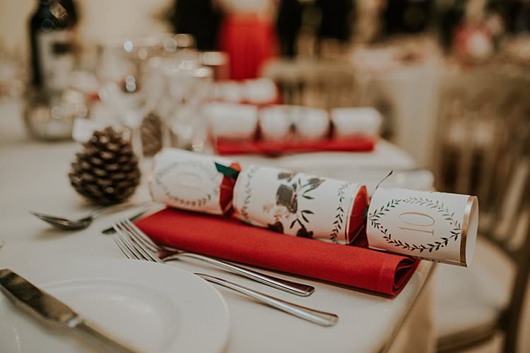 Cracker Favours Traditional Christmas Wedding Red Festive https://lolarosephotography.com/