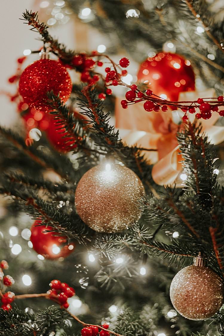Gold Baubles Tree Decorations Traditional Christmas Wedding Red Festive https://lolarosephotography.com/