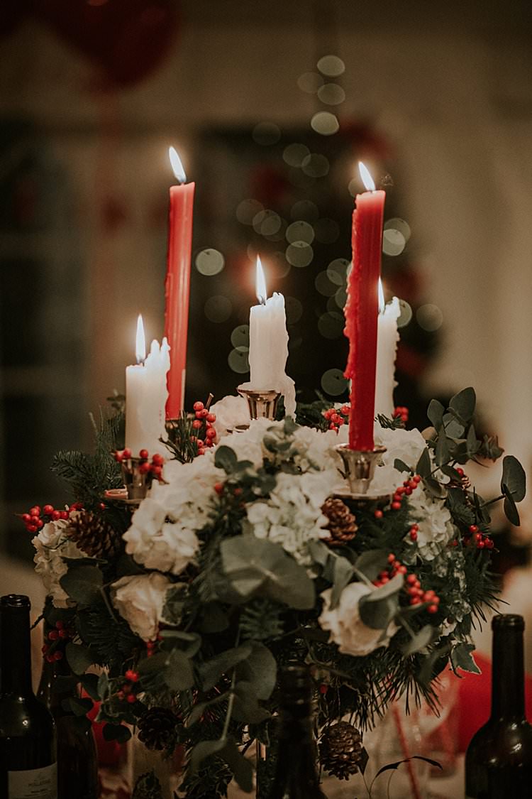 Candelabra Flowers Centrepiece Decor Traditional Christmas Wedding Red Festive https://lolarosephotography.com/