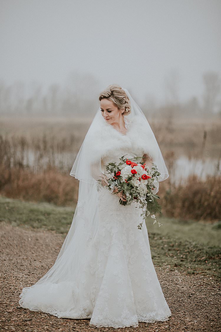 Maggie Sottero Lace Dress Gown Bride Bridal Traditional Christmas Wedding Red Festive https://lolarosephotography.com/