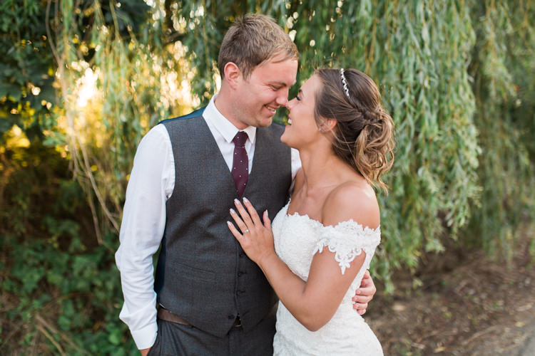 Bride Bridal Bardot Dress Gown Grey Suit Groom Waistcoat Tweed Darling Hand Made Tipi Garden Wedding https://www.gemmagiorgio.com/