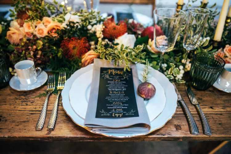 Place Setting Menu Stationery Flowers Celestial Feast Party Wedding Ideas http://www.threeflowersphotography.co.uk/